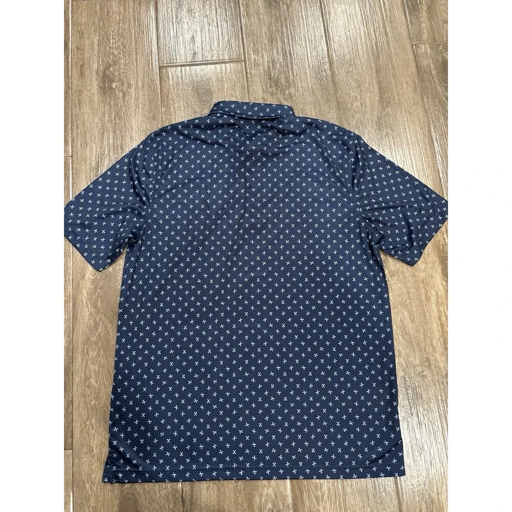 Greg‎ Norman Mens Size L Play Dry Golf Polo With Golf Tee Motif Navy Blue EUC
